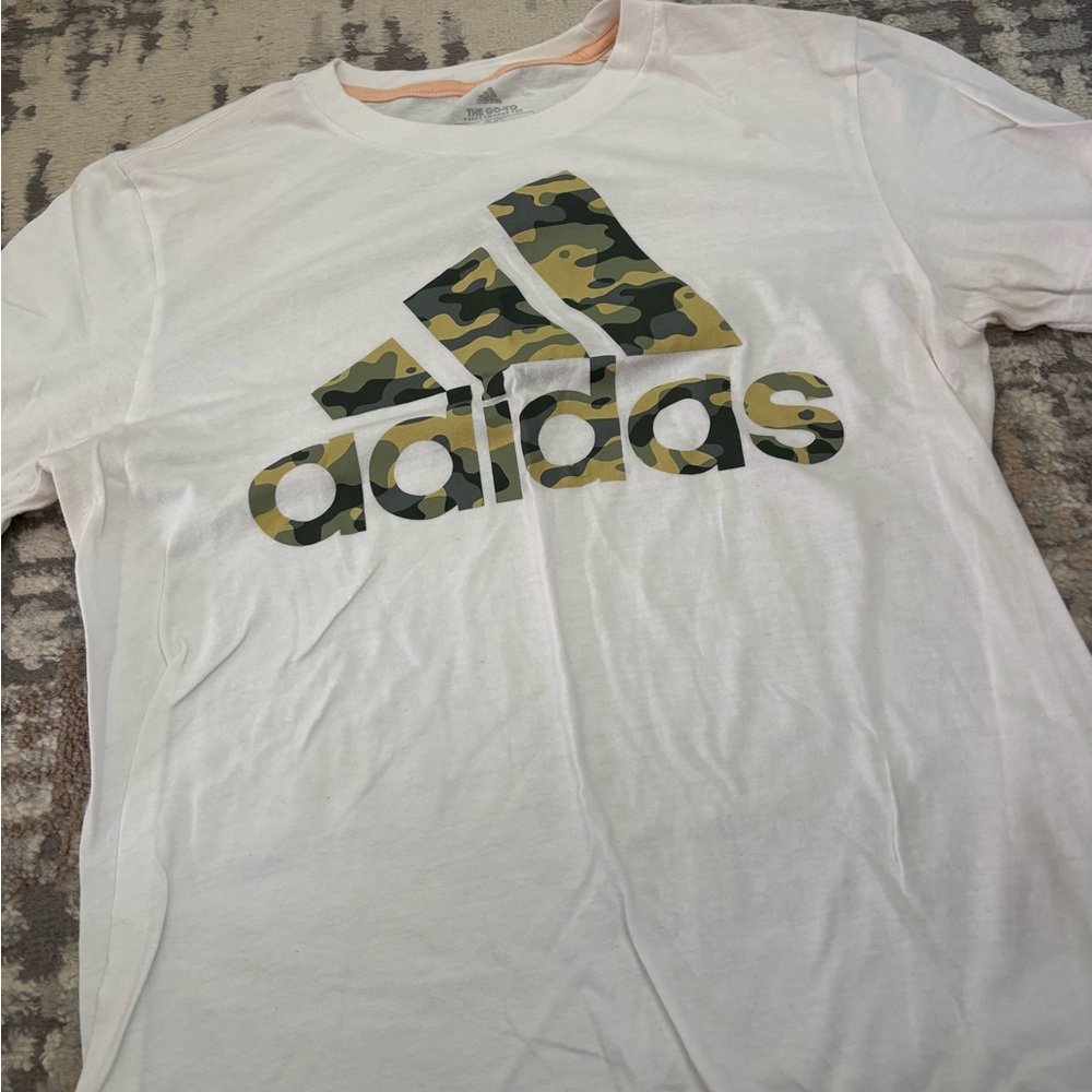 Adidas White Tee with Peach Accents